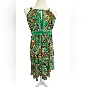 INC International Concepts Dress  S Green Orange Paisley Sequin Sparkle A-Line